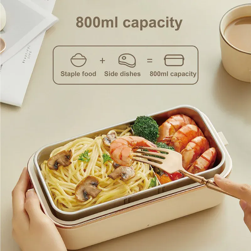 Lunch Box Chauffante Électrique 45W 800ml — Cuve Inox 304, Sans Eau, 70°C