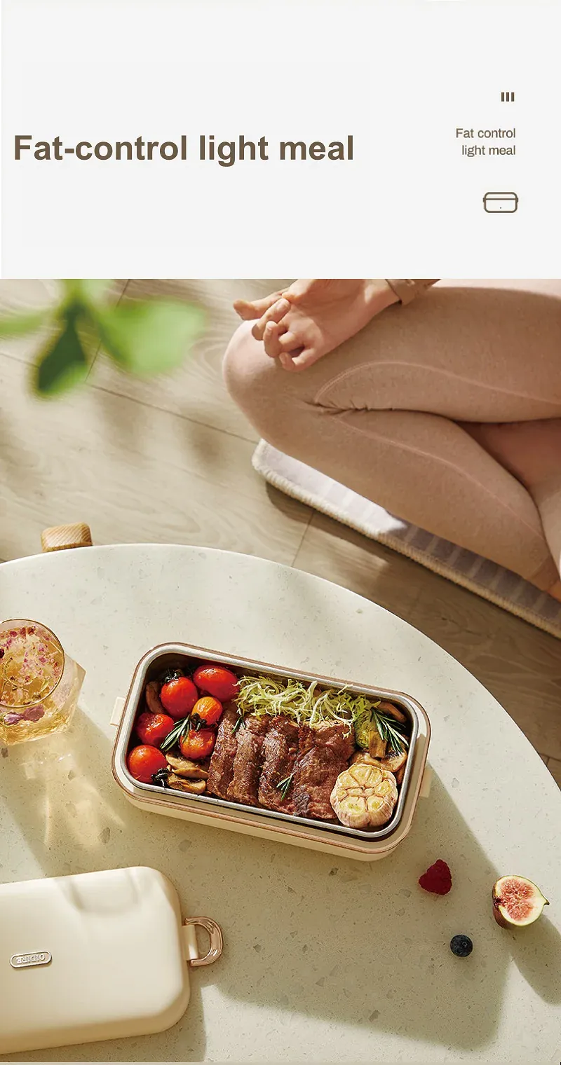 Lunch Box Chauffante Électrique 45W 800ml — Cuve Inox 304, Sans Eau, 70°C