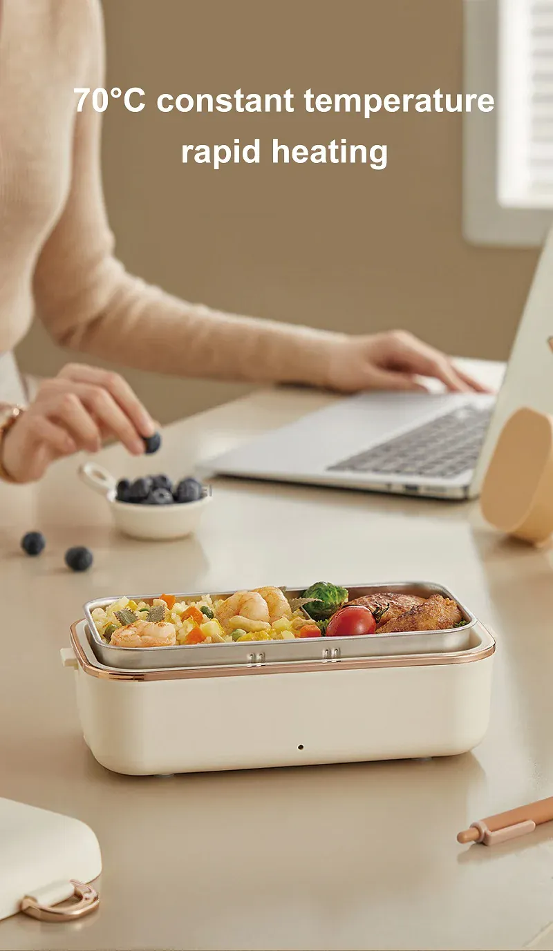 Lunch Box Chauffante Électrique 45W 800ml — Cuve Inox 304, Sans Eau, 70°C