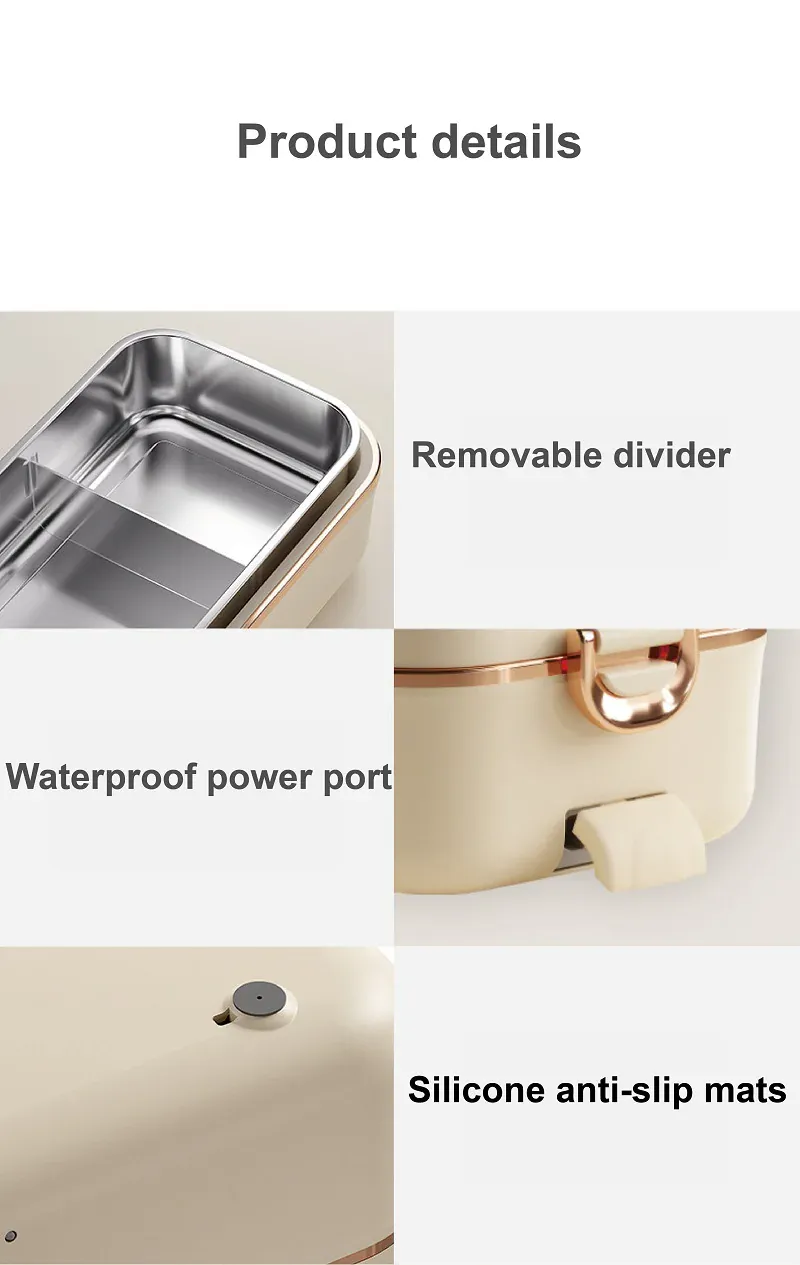 Lunch Box Chauffante Électrique 45W 800ml — Cuve Inox 304, Sans Eau, 70°C