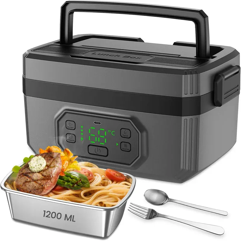 Lunch Box Chauffante Sans Fil 1,2 L — Batterie 21 000 mAh, Inox 304, Maintien au Chaud 7 h