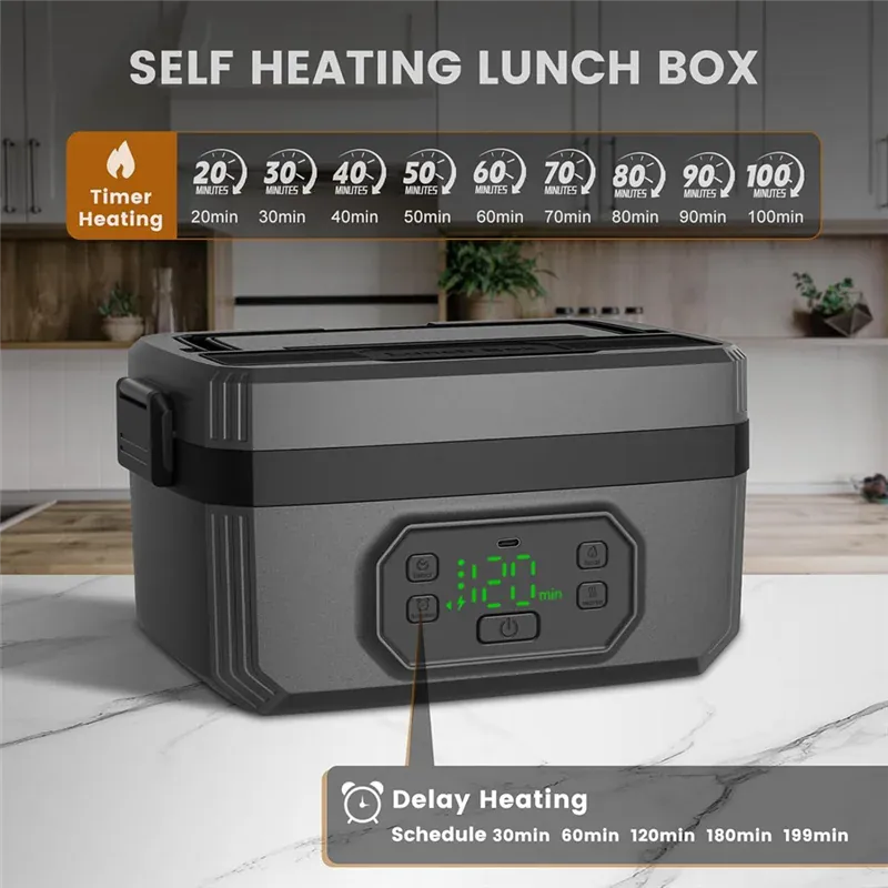 Lunch Box Chauffante Sans Fil 1,2 L — Batterie 21 000 mAh, Inox 304, Maintien au Chaud 7 h