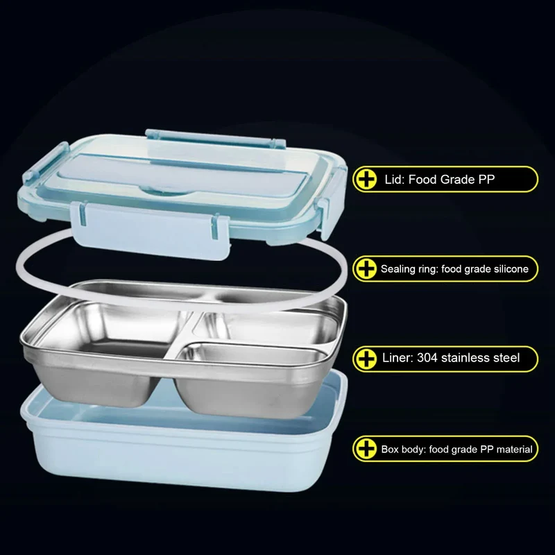 LunchBox Inox — 4 Compartiments, Bol à Soupe 300 ml, Isolation par Eau Chaude