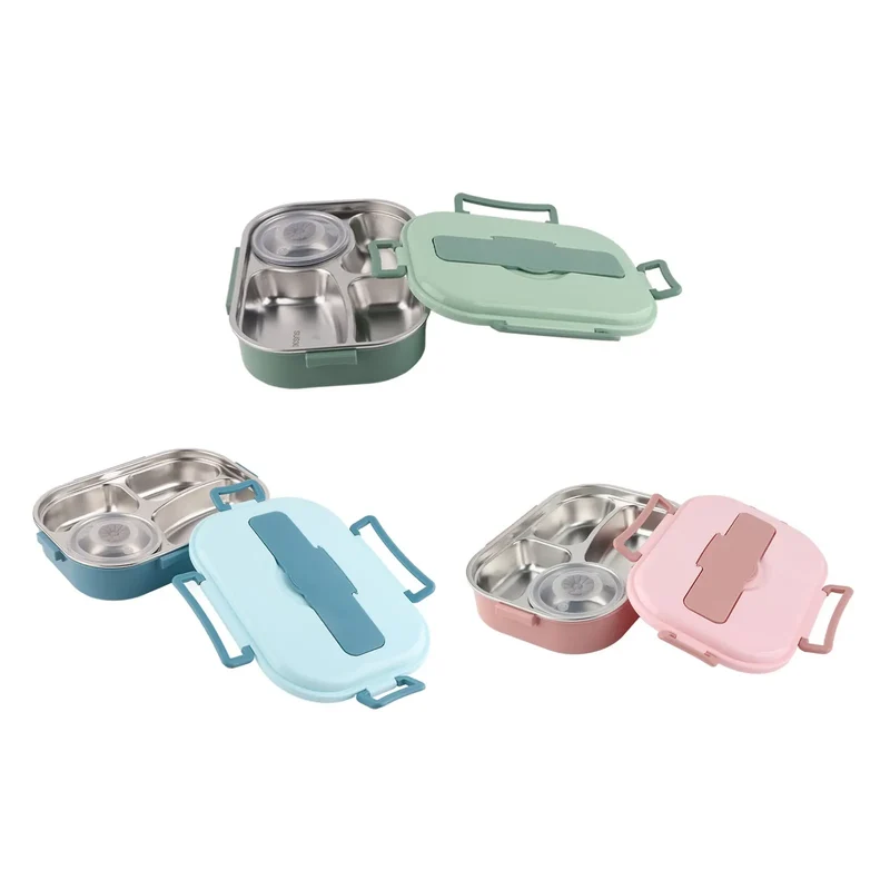 LunchBox Inox — 4 Compartiments, Bol à Soupe 300 ml, Isolation par Eau Chaude