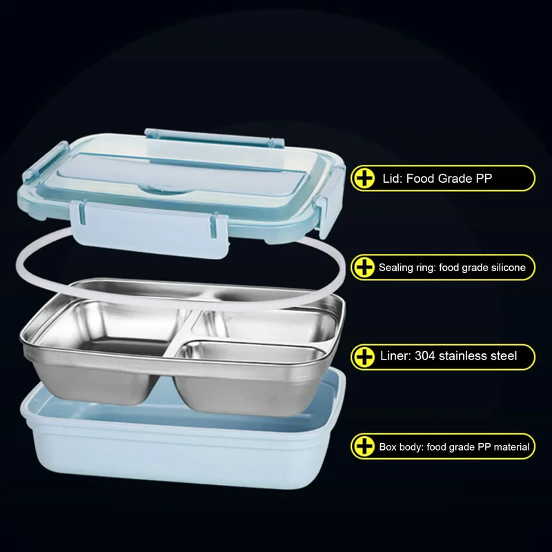 LunchBox Inox — 4 Compartiments, Bol à Soupe 300 ml, Isolation par Eau Chaude