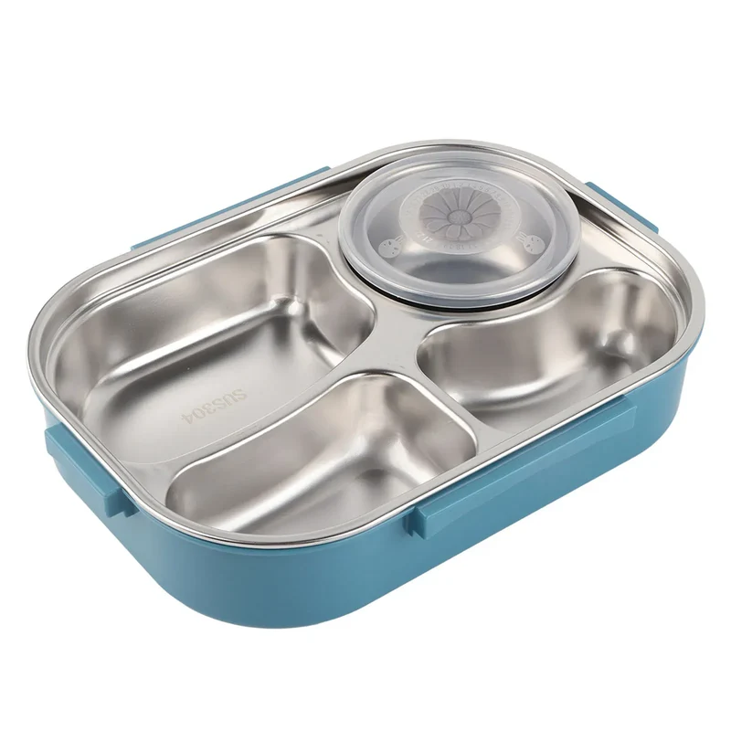 LunchBox Inox — 4 Compartiments, Bol à Soupe 300 ml, Isolation par Eau Chaude