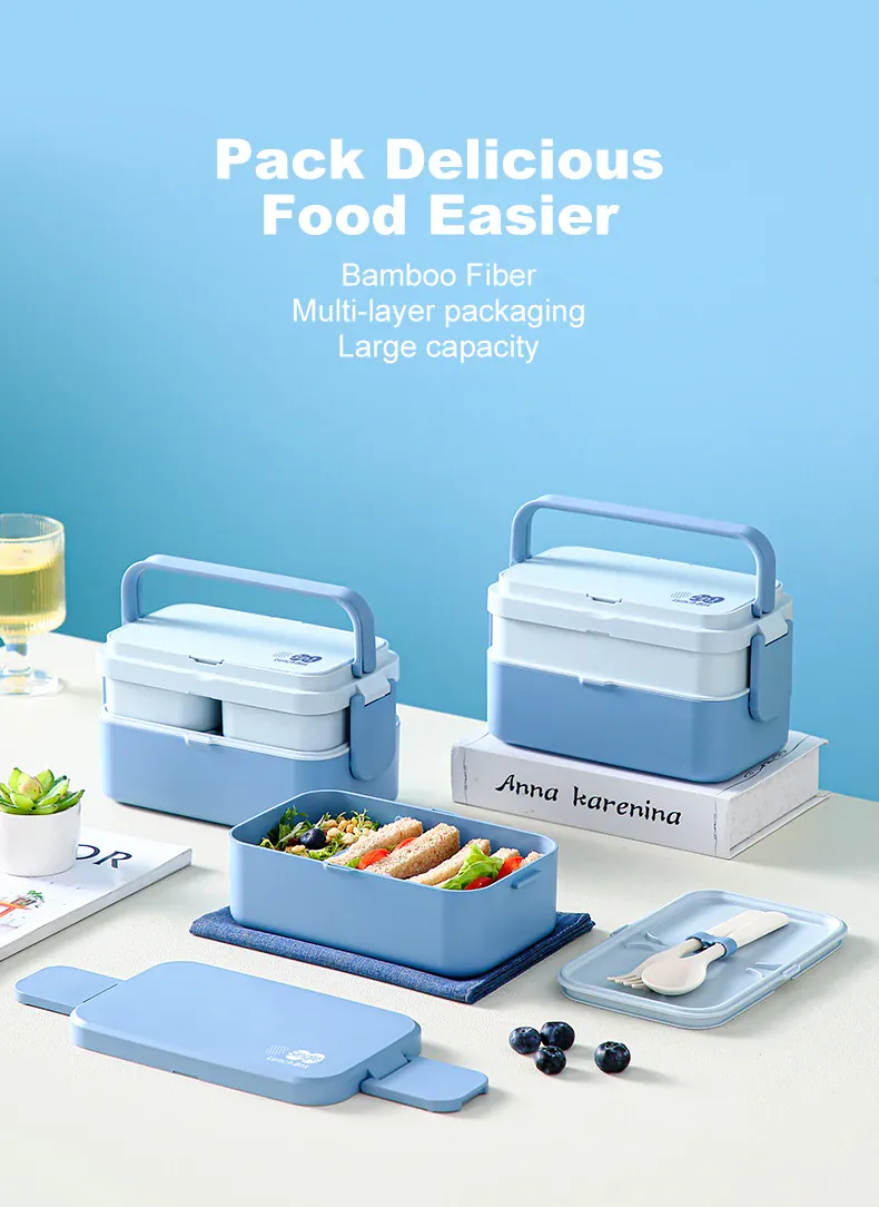 Bento 2 Étages Bambou 760ml + 1200ml | Micro-ondable et Compartimenté