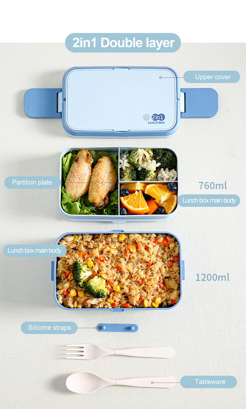 Bento 2 Étages Bambou 760ml + 1200ml | Micro-ondable et Compartimenté