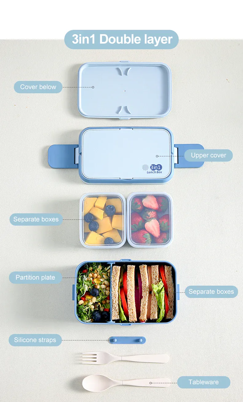 Bento 2 Étages Bambou 760ml + 1200ml | Micro-ondable et Compartimenté