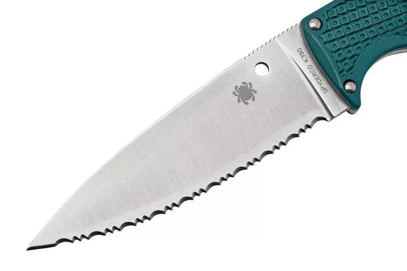 Couteau Spyderco Enuff 2 K390 FB31SBL2K390 lame dentée 10cm manche nylon / fibres de verre bleu + étui