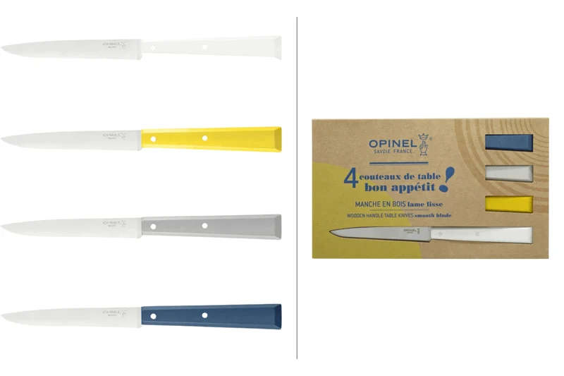 Coffret de 4 couteaux de table Opinel Bon Appétit Céleste n°125 lames 11cm en inox manches en charme