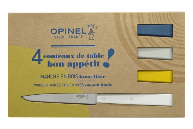 Coffret de 4 couteaux de table Opinel Bon Appétit Céleste n°125 lames 11cm en inox manches en charme
