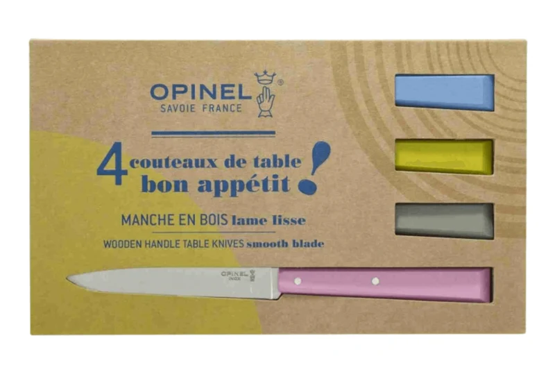 Coffret de 4 couteaux de table Opinel Bon Appétit Campagne n°125 lames 11cm en inox manches en charme