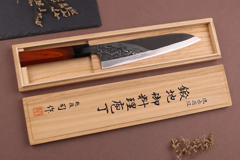 Couteau de chef 21cm japonais artisanal Hinoura Tsukasa River Jump manche bloodwood