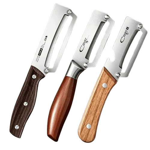 3 Éplucheurs Multi-Fonction Acier Inoxydable avec Poignée en Bois