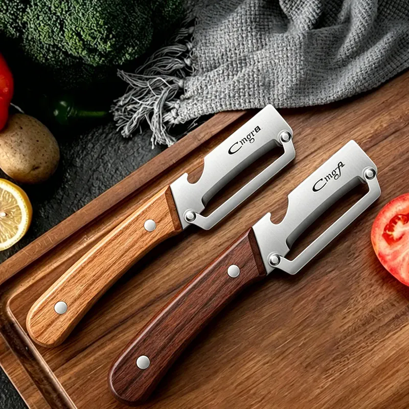 3 Éplucheurs Multi-Fonction Acier Inoxydable avec Poignée en Bois