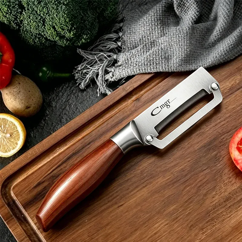 3 Éplucheurs Multi-Fonction Acier Inoxydable avec Poignée en Bois
