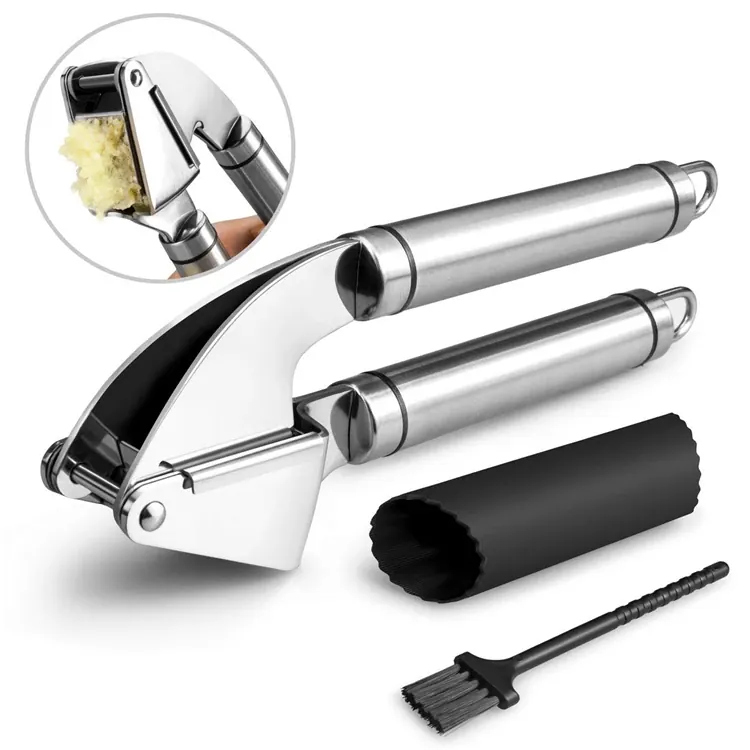 Presse-ail Acier Inoxydable | Kit avec Peeling en Silicone et Brosse