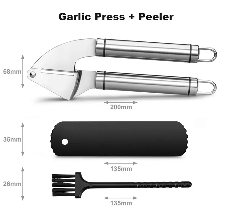 Presse-ail Acier Inoxydable | Kit avec Peeling en Silicone et Brosse