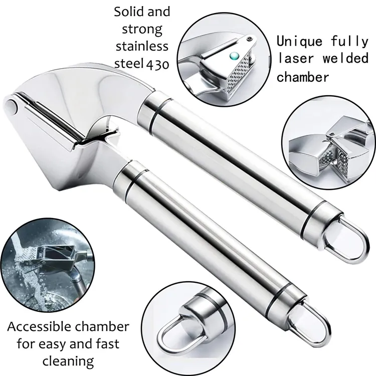 Presse-ail Acier Inoxydable | Kit avec Peeling en Silicone et Brosse