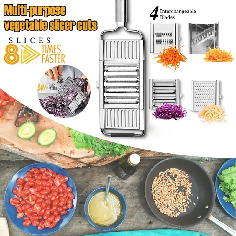 Coupe-légumes Multifonction 4 Lames Inox pour Fruits et Légumes