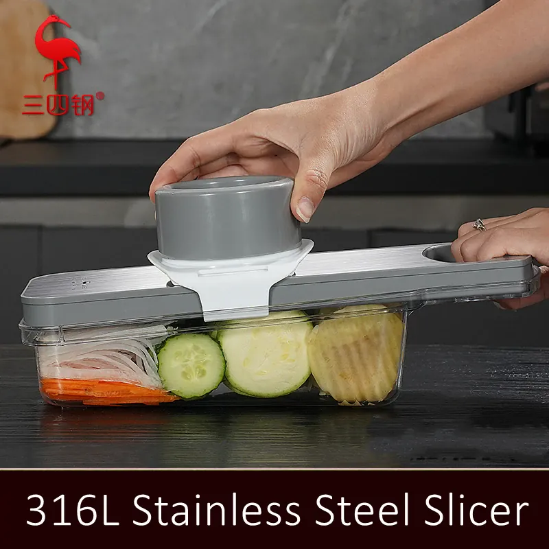 Mandoline Inox 6 Lames 316L Antibactérien avec Protection Main