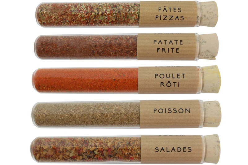Coffret 5 mini tubes d'épices Le Monde en Tube Mes p'tites épices les poudres de perlinpinpin