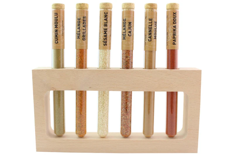 Coffret 6 épices en tube Le Monde en Tube Saveurs américaines + support bois