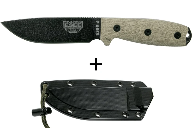 Couteau Esee 4 4PB-017 lame acier carbone 11,6cm manche micarta vert clair + étui
