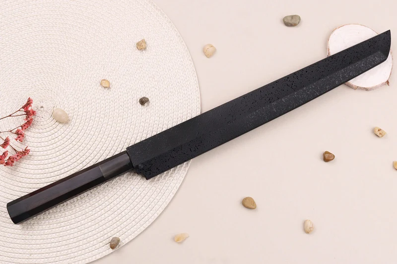 Couteau sakimaru takohiki japonais artisanal 30cm Sakai Takayuki Byakko manche en ébène + étui