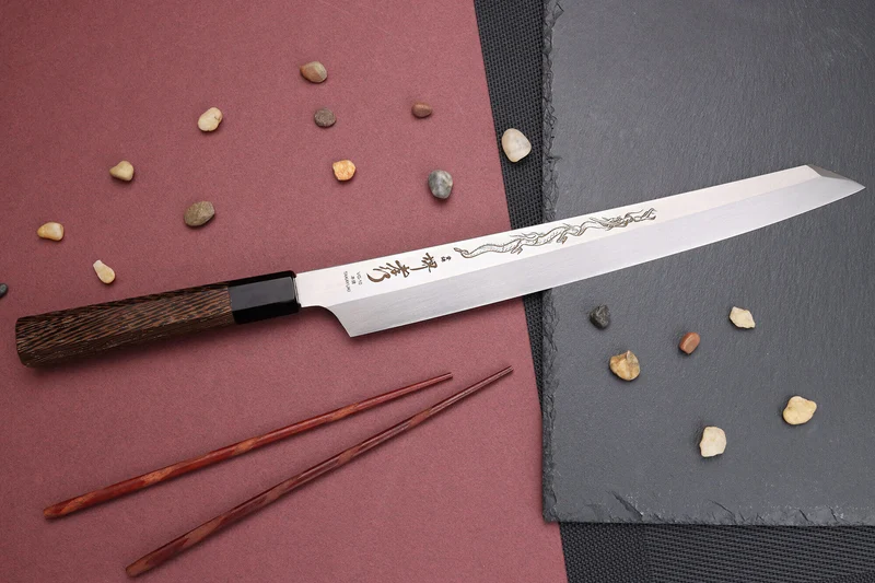 Couteau yanagiba kiritsuke 30cm japonais artisanal Sakai Takayuki Honyaki Shoryu VG10