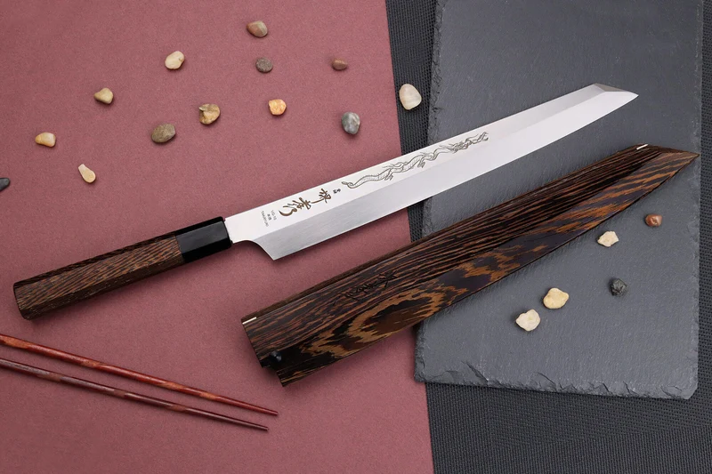 Couteau yanagiba kiritsuke 30cm japonais artisanal Sakai Takayuki Honyaki Shoryu VG10