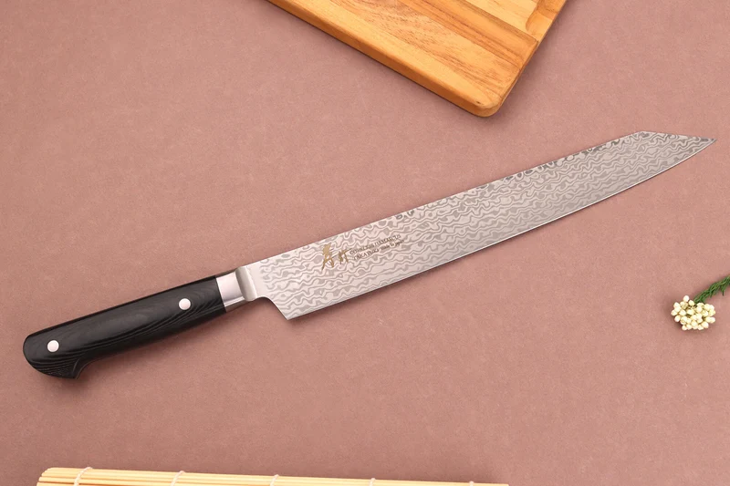 Couteau sujihiki kiritsuke 26cm japonais Sakai Takayuki Coreless Damascus
