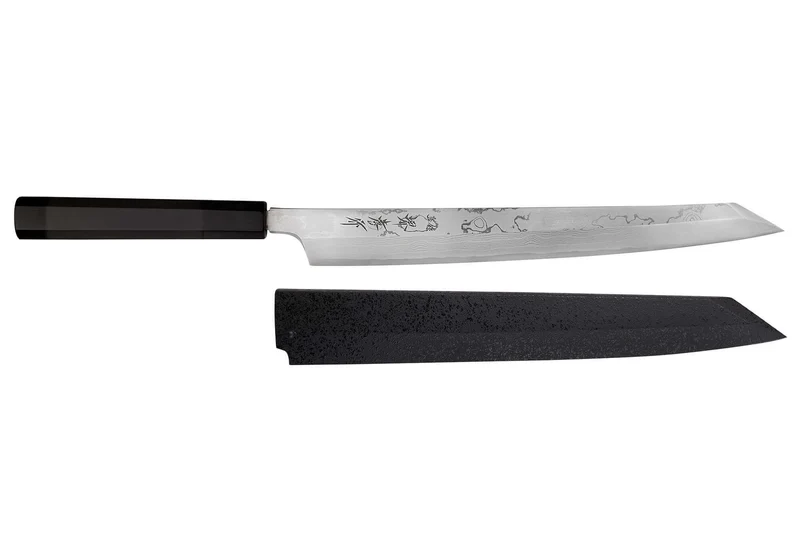 Couteau yanagiba kiritsuke 30cm japonais artisanal Sakai Takayuki Seiryu damas