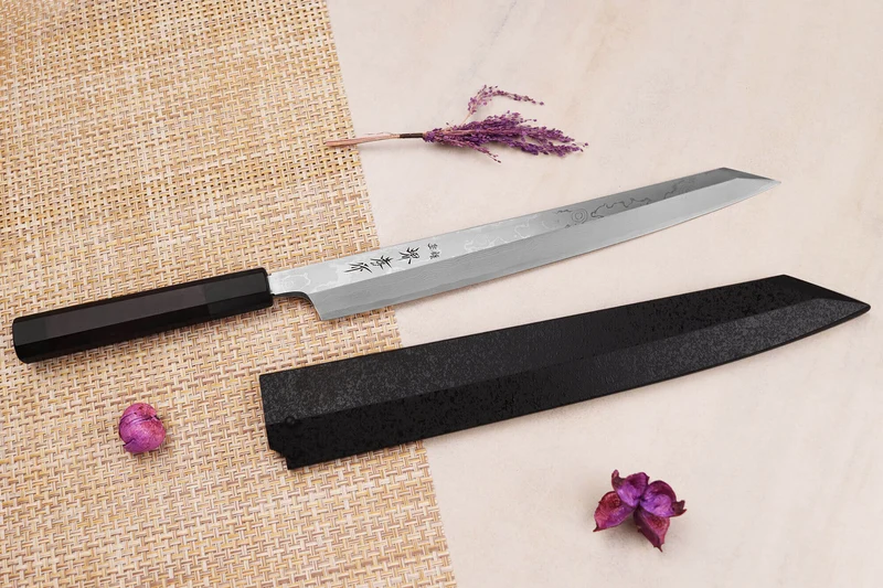 Couteau yanagiba kiritsuke 30cm japonais artisanal Sakai Takayuki Seiryu damas
