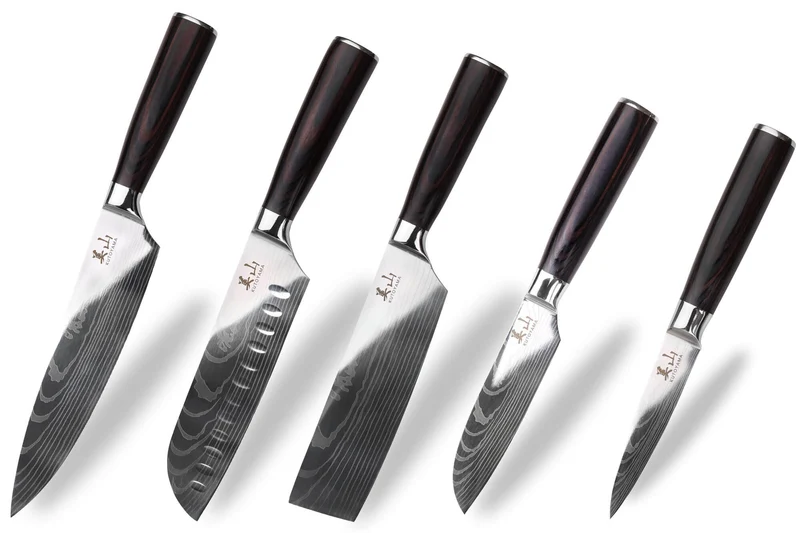 Set de 5 couteaux Kutoyama Black Pakka 1 office + 2 santoku + 1 nakiri + 1 chef