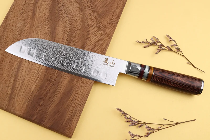 Couteau santoku alvéolé 17cm Kutoyama damas pakka rainbow