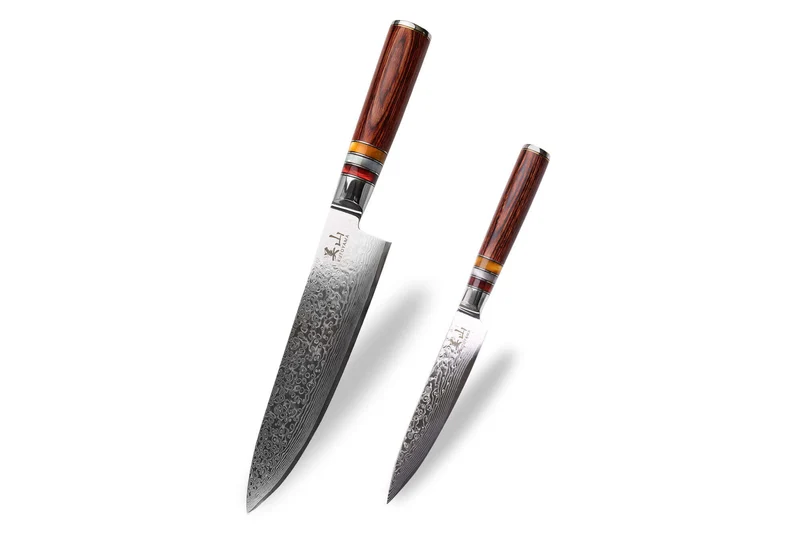Set de 2 couteaux Kutoyama Damas pakka rainbow chef + universel
