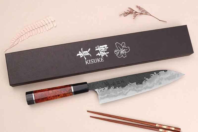Couteau de chef 21cm japonais artisanal Kisuke Manaka Enn en cognassier avec 2 anneaux