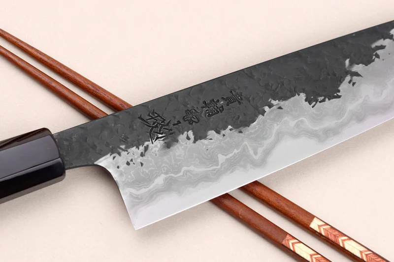 Couteau de chef 21cm japonais artisanal Kisuke Manaka Enn en cognassier avec 2 anneaux