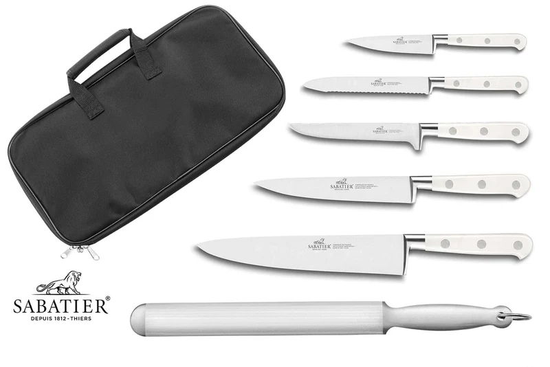 Mallette cuisine Sabatier Toque Blanche 5 couteaux fabrication française + 1 fusil