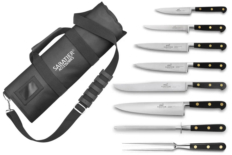 Mallette cuisinier Sabatier Chef 6 couteaux fabrication française + 1 fourchette + 1 fusil