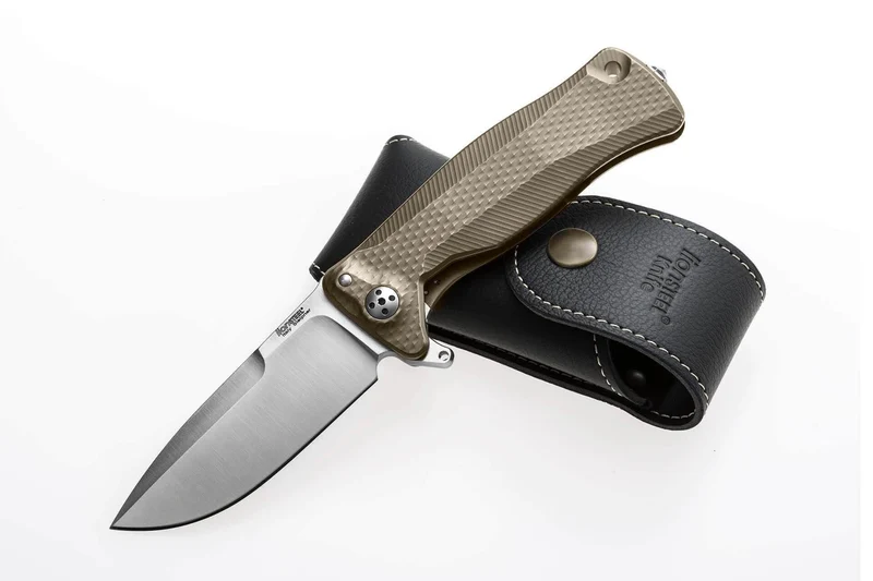 Couteau pliant LionSteel SR11 manche titanium 12cm pic brise-vitre + étui cuir