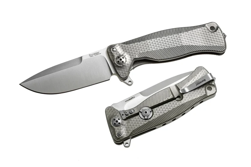 Couteau pliant LionSteel SR11 manche titanium 12cm pic brise-vitre + étui cuir
