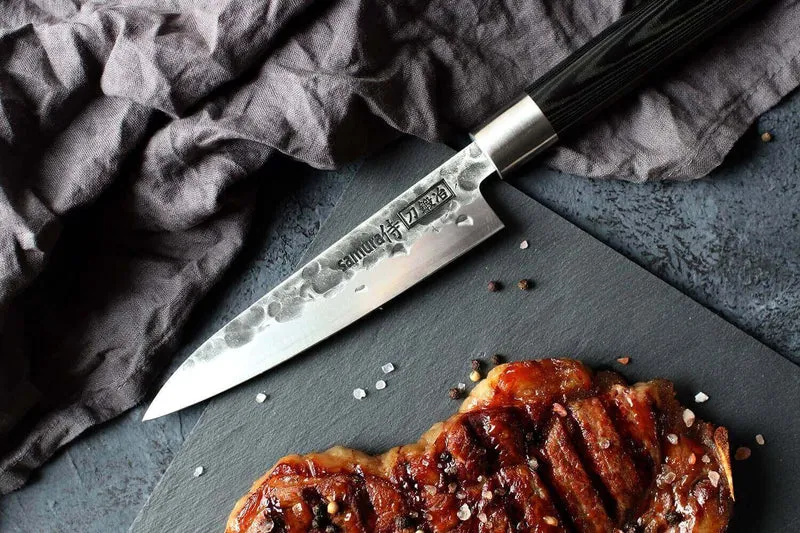 Coffret 3 couteaux Samura Blacksmith martelés : universel + santoku + nakiri