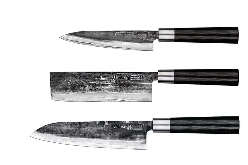 Coffret 3 couteaux Samura Super 5 damas : universel + santoku + nakiri