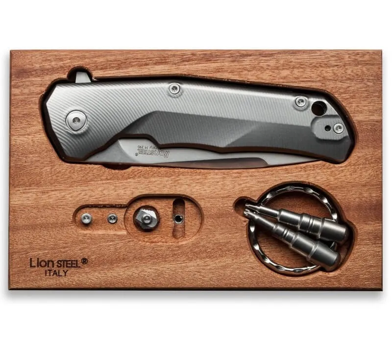 Couteau pliant LionSteel Tre manche 10cm + coffret bois