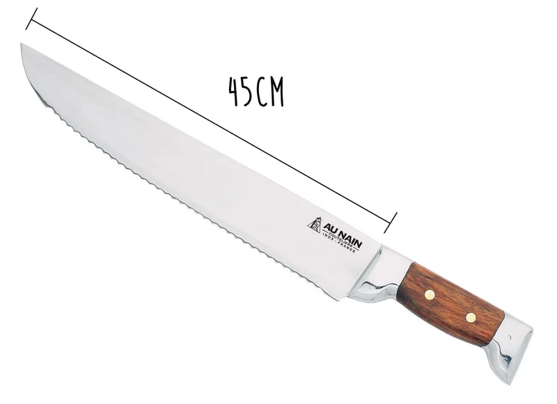 Couteau à thon Au Nain 2 mitres inox lame à dents manche kotibé