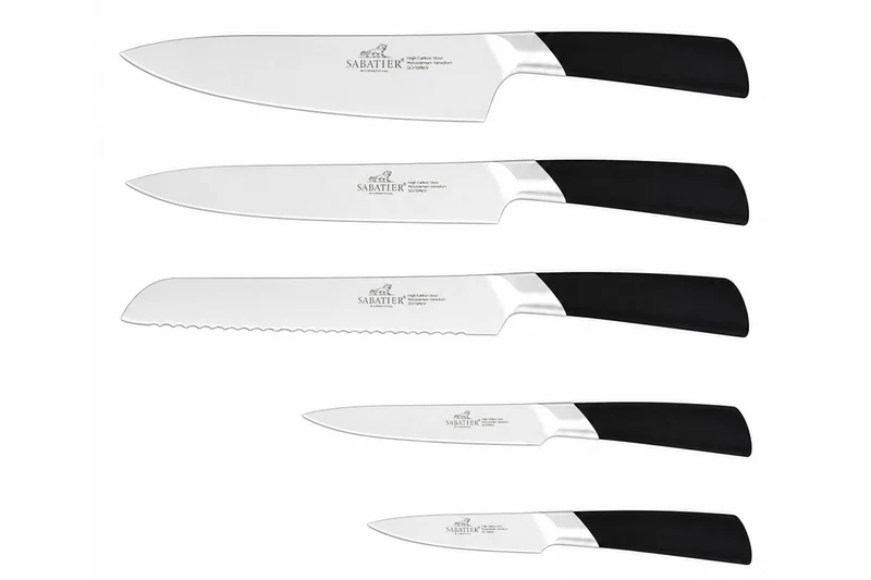 Bloc Sabatier International Auckland en bois de pin et hévéa + 5 couteaux Draco