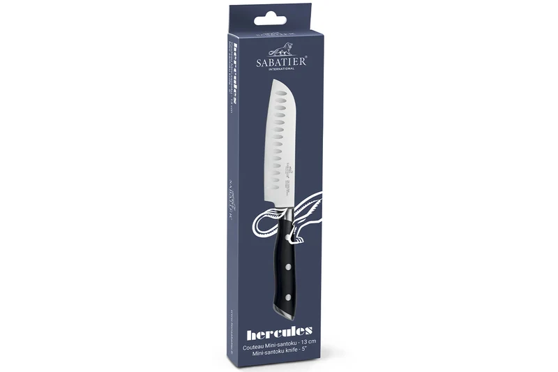 Couteau mini santoku Sabatier International Hercules lame alvéolée 13cm manche ABS 3 rivets